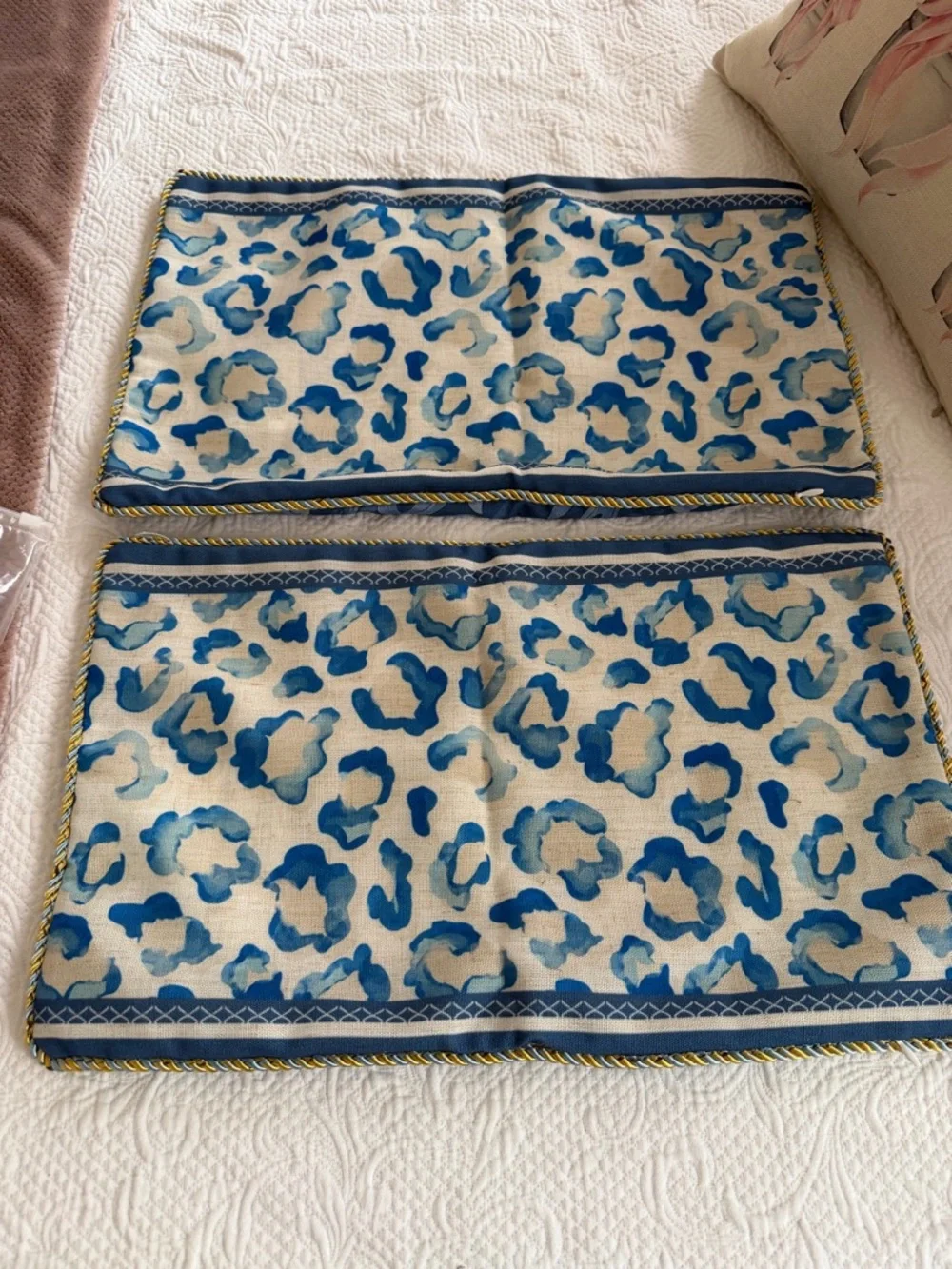 Leopard Motif Rectangular pillow case Pair in Blue and Beige